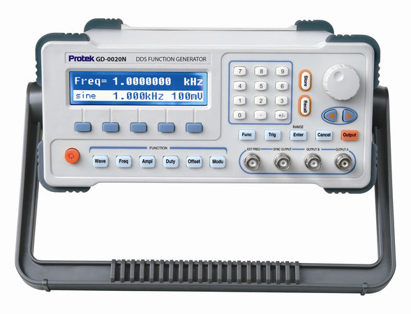 Protek GD0020N, GD0020N. Direct Digital Synthetic technology and abundant programmable logic components with high integration and good reliability. 9 function waves with high resolution, and RS-232 interface allowing PC connection. Back light LCD, built-in SCM digital control.