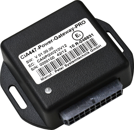 PST CiA447 Power Gateway PRO, CiA447-PWG-Pro. The CiA447 Power Gateway (PRO) is a control unit for connecting a manufacturer-independent CiA447 interface in special vehicles with conventionally controlled devices and signal generators.