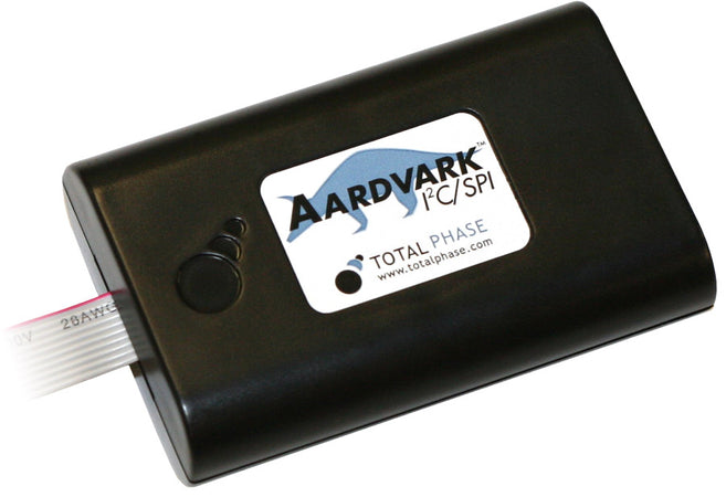 Total Phase Aardvark, TP240141. The Aardvark I2C/SPI Host Adapter is a fast and powerful I2C bus and SPI bus host adapter through USB. It allows a developer to interface a Windows, Linux, or Mac OS X PC via USB to a downstream embedded system environment and transfer serial messages using the I2C and SPI protocols.
