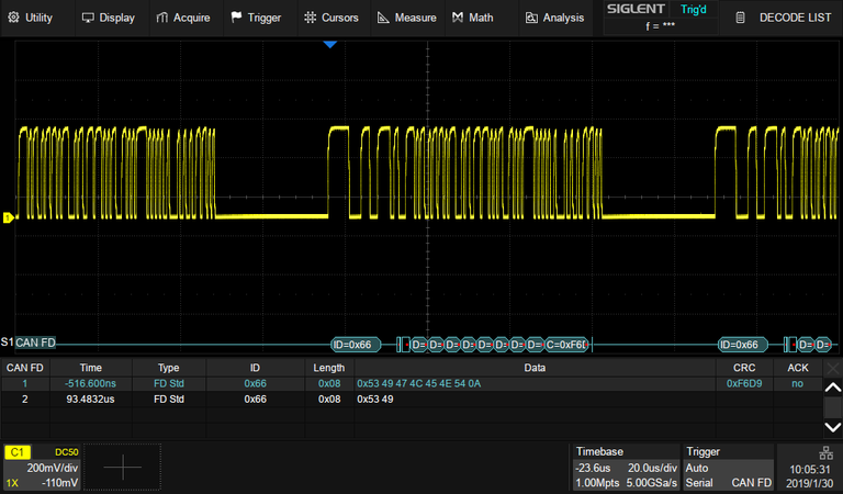 Siglent SDS5000X-CAN FD, SDS-5000x-CANFD. CAN FD trigger &amp; decode for the SDS5000X series oscilloscopes.