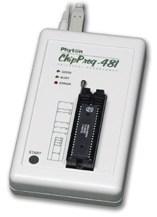 Phyton ChipProg-481, ChipProg-481. The ChipProg-481 Universal Programmer is effective in use for both engineering and low-volume manufacturing. It supports in-socket and in-system programming of thousand of devices and has no limitations in supporting future devices.