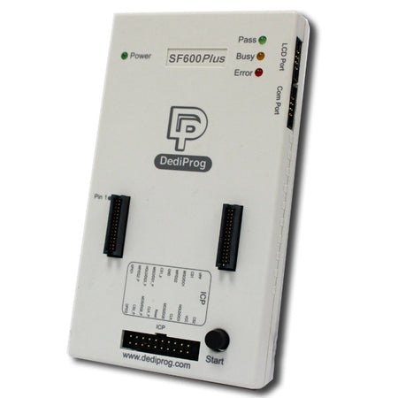 Dediprog SF600 Plus, SF600_Plus. SF600Plus is high speed &quot;in System Programming&quot; programmer to update the SPI Flash soldered on board (In Circuit Programming) or in the socket adaptor (Off line programming). The programmer is easily controlled by the computer DediProg Software through the USB bus offering friendly interface and powerful features to users.