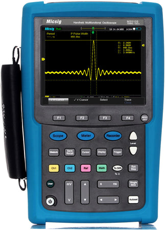 Micsig MS510S, MS510S. 100 MHz, 2 channels handheld multifunctional oscilloscope, multimeter and recorder. The MS510S has serial bus trigger and decoding capabilities, graphic and in text mode.