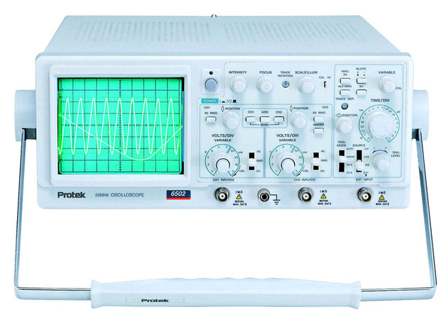 The Protek 6502 is a two channel analog oscilloscope with 4 traces., 6502