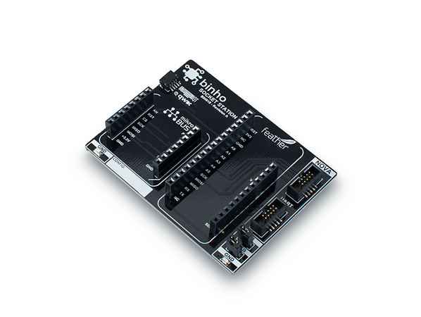 The Binho Socket Station provides the most convenient way to combine devices from your favorite form-factors and ecosystems in an elegant way. The board features sockets for a mikroBUS click and a Feather, as well as a Qwiic / StemmaQT connector to interface your favorite I2C devices., BIN010
